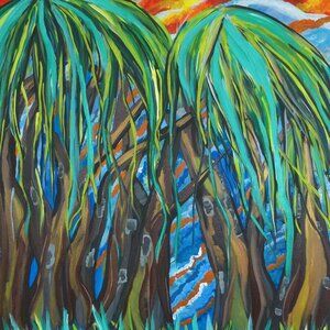 Titled "Fire in the Sky" Original painting by Artist Rachael Potter